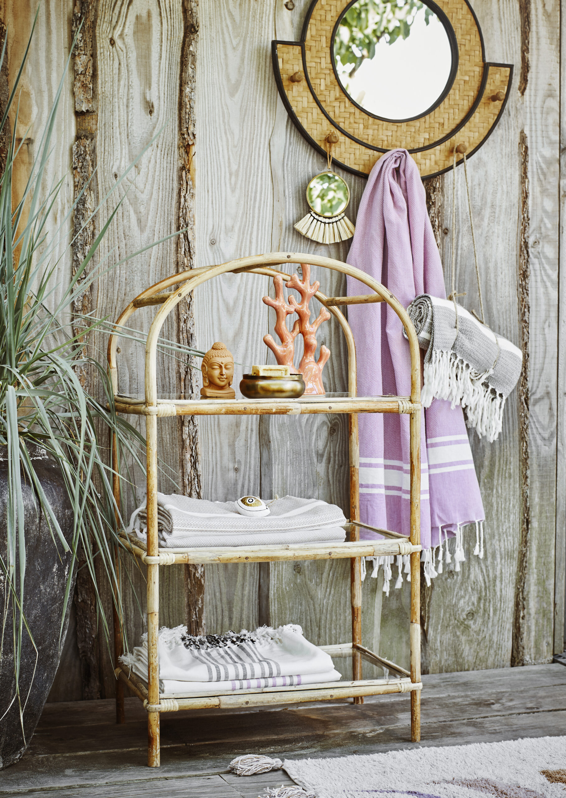 Striped Cotton Towel - Light Mint/Off White - Afbeelding 4