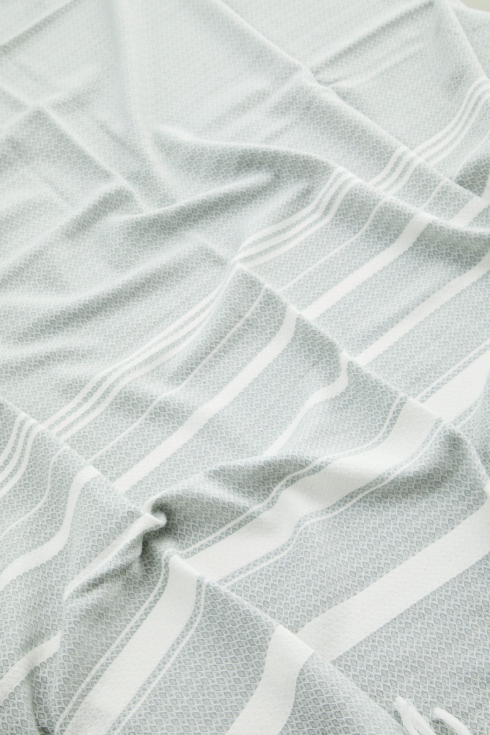 Striped Cotton Towel - Light Mint/Off White - Afbeelding 2