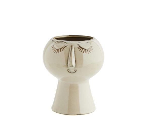 Flower Pot With Face Imprint - Beige Large